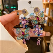 ( purple)silver asymmetry diamond circle crystal flowers earrings palace wind Colorful retro ear stud Earring woman