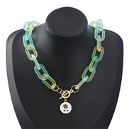 (green )fashion trend Round resin necklace women Alloy enamel sun Moon Round pendant occidental style