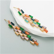 (color zircon ) Korean styleins wind  creative long style earring bronze gold plated embed Zirconium