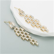 (zircon ) Korean styleins wind  creative long style earring bronze gold plated embed Zirconium