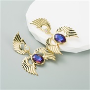 (purple)ins wind occidental style creative geometry wings earrings Alloy embed color Rhinestone trend retro temperament