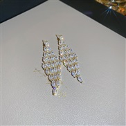 ( Silver needle  Gold)silver occidental style exaggerating zircon rhombus tassel earrings samll personality high ear st