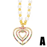 (A)Pearl necklace woman occidental style samll color zircon heart-shaped pendant personality love clavicle chainnkb