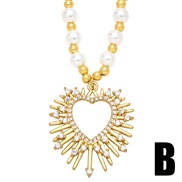 (B)Pearl necklace woman occidental style samll color zircon heart-shaped pendant personality love clavicle chainnkb