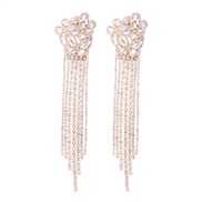 ( Golden white ) long style super claw chain earrings  Street Snap all-Purpose multicolor Rhinestone tassel earring