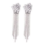 (silvery white ) long style super claw chain earrings  Street Snap all-Purpose multicolor Rhinestone tassel earring