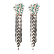 ( green) long style super claw chain earrings  Street Snap all-Purpose multicolor Rhinestone tassel earring