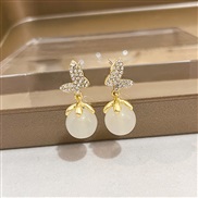 (E2372 1/ white)silver fashion super bow Opal Pearl temperament ear stud brief color sweet all-Purpose earrings woman