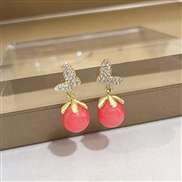 (E2372 2/ red)silver fashion super bow Opal Pearl temperament ear stud brief color sweet all-Purpose earrings woman