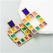 ( Color)occidental style same style Alloy embed Rhinestone hollow geometry earrings woman exaggerating samll earring hi
