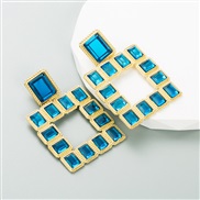 ( blue)occidental style same style Alloy embed Rhinestone hollow geometry earrings woman exaggerating samll earring high