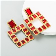 ( red)occidental style same style Alloy embed Rhinestone hollow geometry earrings woman exaggerating samll earring high