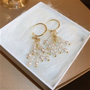 ( Silver needle  Gold)silver zircon bow crystal Pearl tassel earrings Korea fashion temperament high ear stud samll Ear