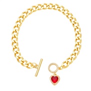 ( red)occidental style fashionins love personalityO buckle Peach heart zircon high chain bracelet womanbrj