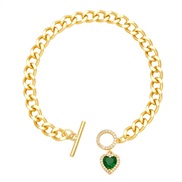 ( green)occidental style fashionins love personalityO buckle Peach heart zircon high chain bracelet womanbrj