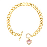 ( Pink)occidental style fashionins love personalityO buckle Peach heart zircon high chain bracelet womanbrj