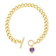 (purple)occidental style fashionins love personalityO buckle Peach heart zircon high chain bracelet womanbrj