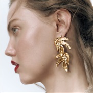 ( Gold)occidental style exaggerating temperament long style Metal leaves earrings  retro wind Leaf earring