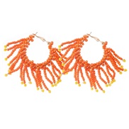 ( orange)Bohemian style handmade tassel earrings  retro exaggerating ornament beads beads circle new