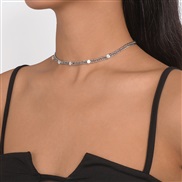 ( White K)occidental style brief layer chain woman  wind Rhinestone necklace samll geometry retro