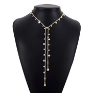 ( Gold)occidental style personality long style Rhinestone tassel necklace  brief temperament retro