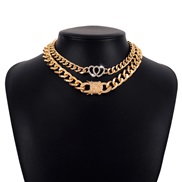 ( Gold) exaggerating chain personality chain  love retro punk wind Double layer necklace