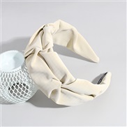 ( Beige)occidental stylePU cortex Headband Stripe pure color width brief Headband Cloth