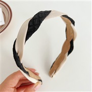 ( black+ Beige )Korea retro samll wind samll Headband head color weave twisted HeadbandF
