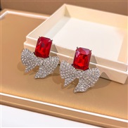 (E2638 1/red )silver embed fully-jewelled zircon temperament bow exaggerating ear stud occidental style style earrings 