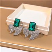 (E2638 3/green )silver embed fully-jewelled zircon temperament bow exaggerating ear stud occidental style style earring