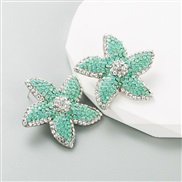 ( green)Japan and Koreains trend creative starfish ear stud Alloy embed color Rhinestone personality all-Purpose earrin