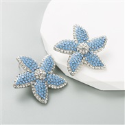 ( blue)Japan and Koreains trend creative starfish ear stud Alloy embed color Rhinestone personality all-Purpose earring