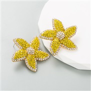 ( Gold)Japan and Koreains trend creative starfish ear stud Alloy embed color Rhinestone personality all-Purpose earring
