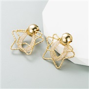 (gold )Korean styleins wind  Alloy diamond trend geometry Five-pointed star earrings samll creative Earring