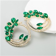 ( green) trend geometry earringsiins wind Alloy embed color Rhinestone personality exaggerating earrings temperament
