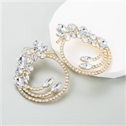 ( white) trend geometry earringsiins wind Alloy embed color Rhinestone personality exaggerating earrings temperament