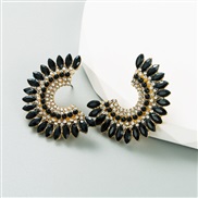 ( black)occidental style geometry half Alloy diamond fully-jewelled earrings woman trend earring high