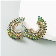 ( Green color)occidental style geometry half Alloy diamond fully-jewelled earrings woman trend earring high
