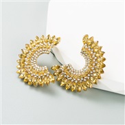 ( Gold)occidental style geometry half Alloy diamond fully-jewelled earrings woman trend earring high