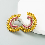 ( rose Red+gold )occidental style geometry half Alloy diamond fully-jewelled earrings woman trend earring high