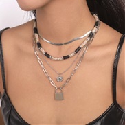 ( White K)Bohemia ethnic style geometry fashion chain  head butterfly exaggerating punk necklace