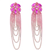 ( rose Red)earrings super claw chain Alloy diamond flowers chain tassel earrings woman occidental style exaggerating ar