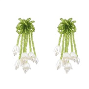 ( green)fashion beads weave resin flowers tassel earring occidental style earrings woman Bohemia