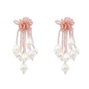 ( Pink)fashion beads weave resin flowers tassel earring occidental style earrings woman Bohemia