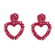 ( red) hollow heart-shaped Acrylic weave earrings woman occidental style retro Bohemia arring