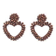 ( brown) hollow heart-shaped Acrylic weave earrings woman occidental style retro Bohemia arring
