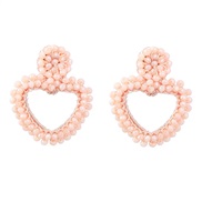( Pale pink) hollow heart-shaped Acrylic weave earrings woman occidental style retro Bohemia arring