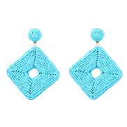 ( blue)summer multilayer hollow square pure color weave earrings woman occidental style geometry earring