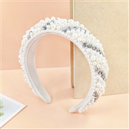 (Pearl  white)occidental style luxurious Rhinestone Headband retro Ladies high Headband high-end thick width