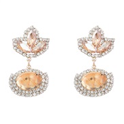 ( Gold)earrings fashion colorful diamond Alloy diamond flowers geometry earrings woman retro resin palace wind Earring